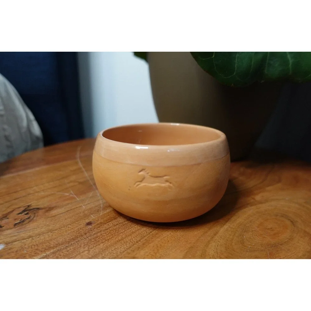 Small Ceramic Bowl Burnt Orange with Horse Motif‎ Decorative Bowl